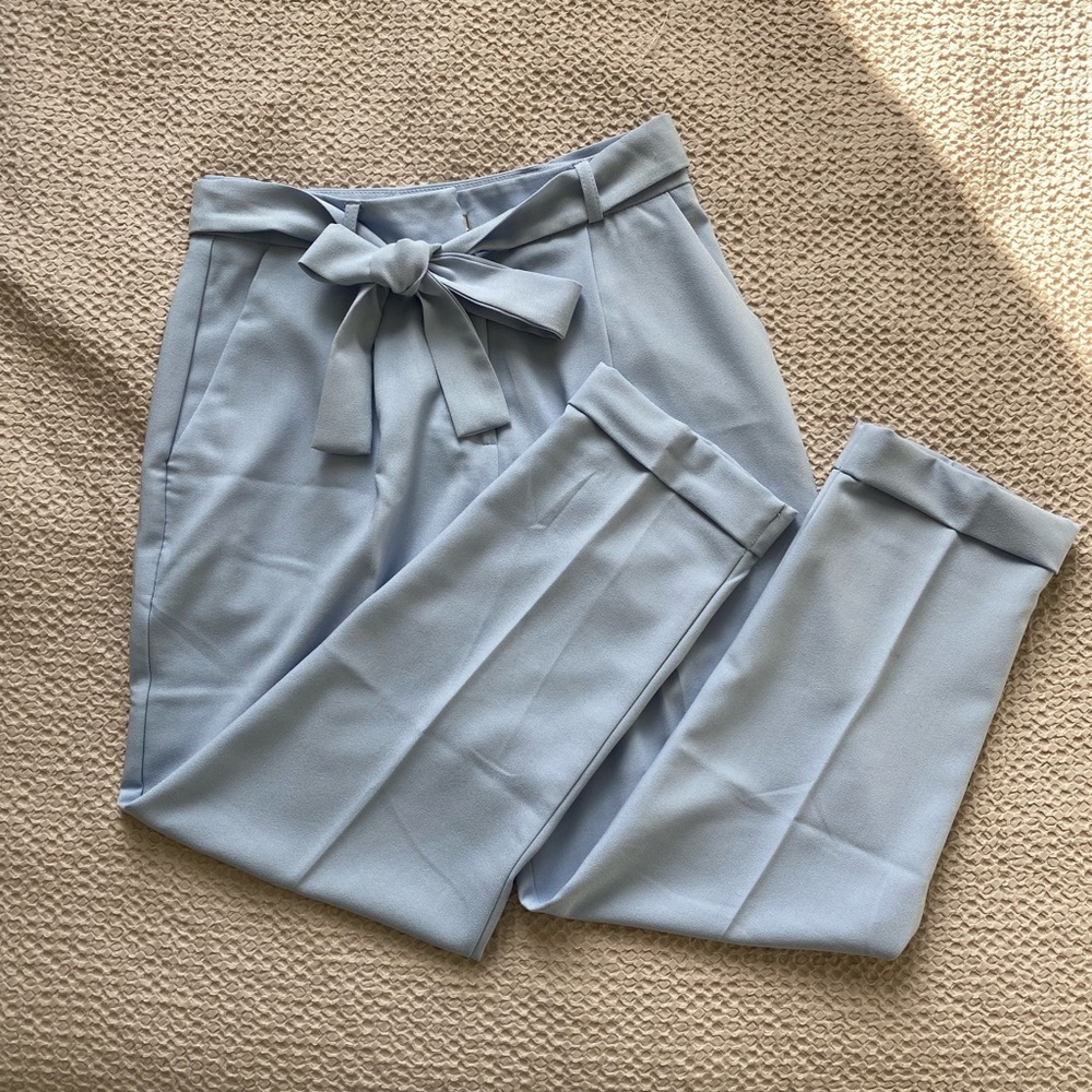 ASOS DESIGN Petite woven peg pants with obi tie - Dusky Blue